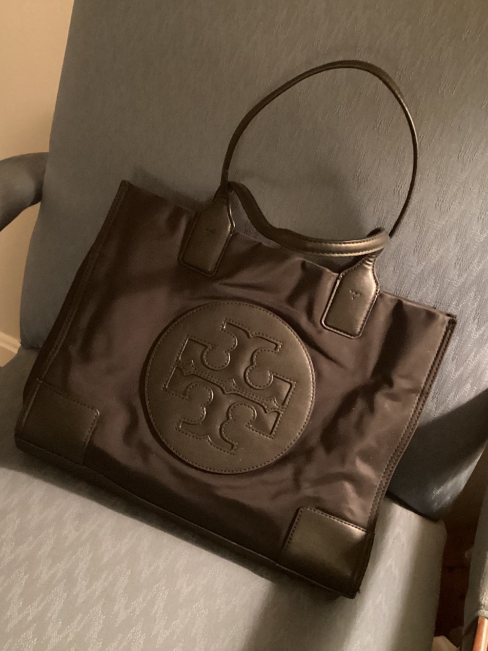 TORY BURCH ELLA TOTE Black Logo Nylon Tote
